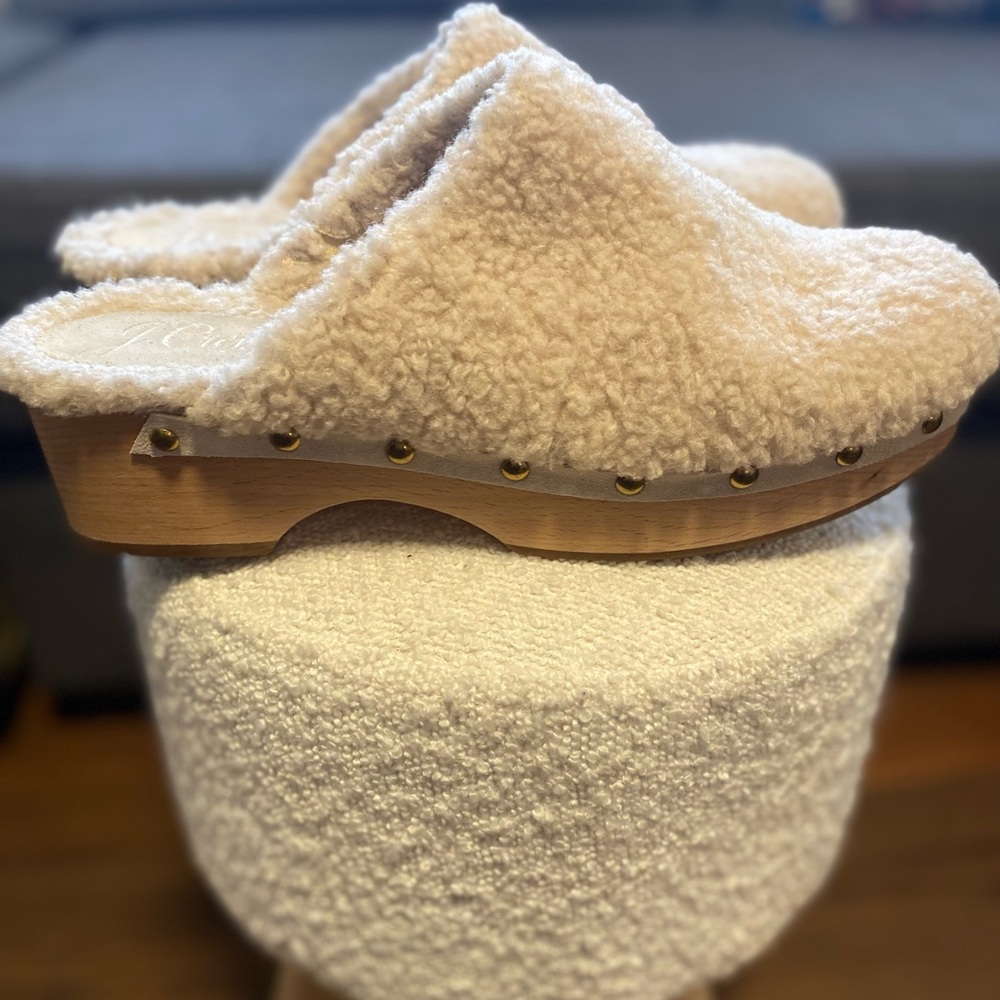 J. Crew Cream Shearling Clog Mules
